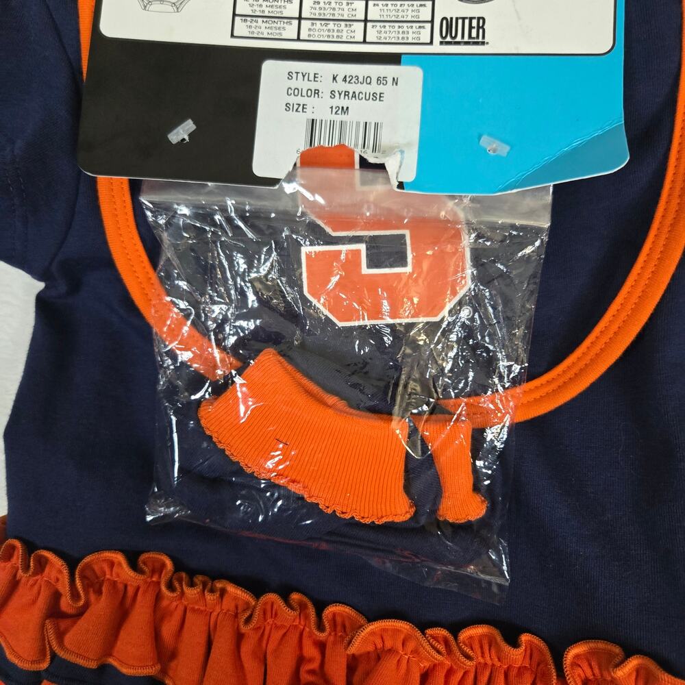 Syracuse Orange Baby 3 piece Outfit Set 12 month One piece, booties, bib 0705 - Picture 5 of 9